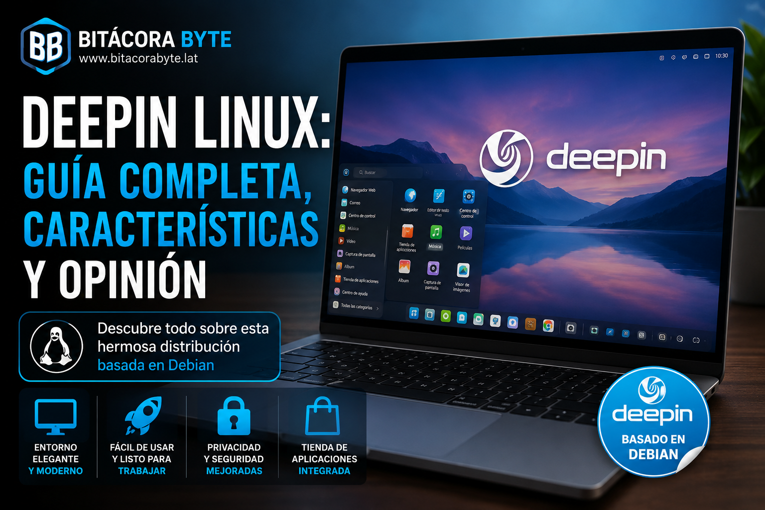 Captura de pantalla del elegante entorno de escritorio Deepin DDE en un monitor moderno