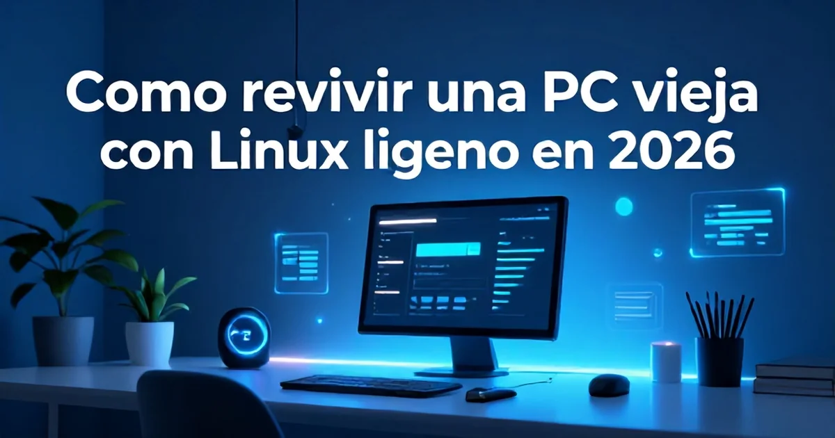 Laptop antigua con Linux ligero mostrando el escritorio XFCE y el monitor de recursos