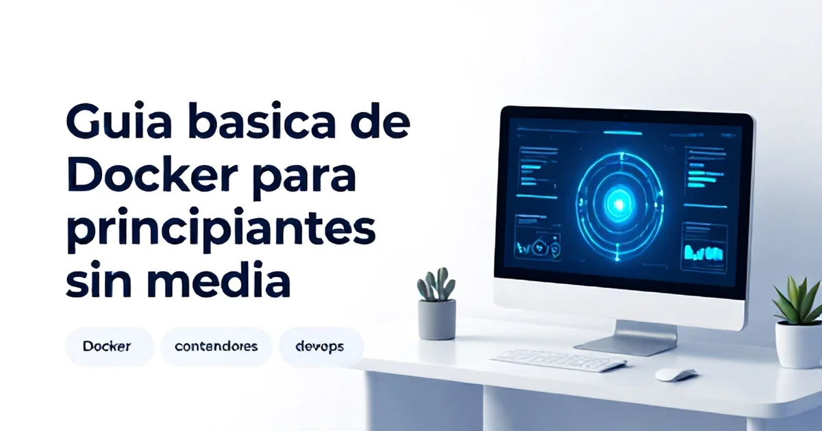 Contenedores de Docker ilustrados sobre un servidor con terminales de comandos